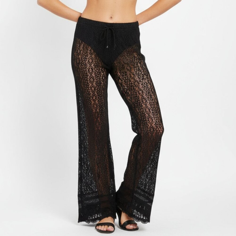 The Collection Black Sheer Lace Beach Cover Up Pants L